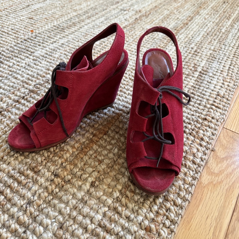 Rachel Comey red suede slingback wedges Sz 7